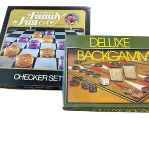 Vintage 1973 Board Game Lot - Hasbro Checker Set & Deluxe Backgammon Retro‎ 70s